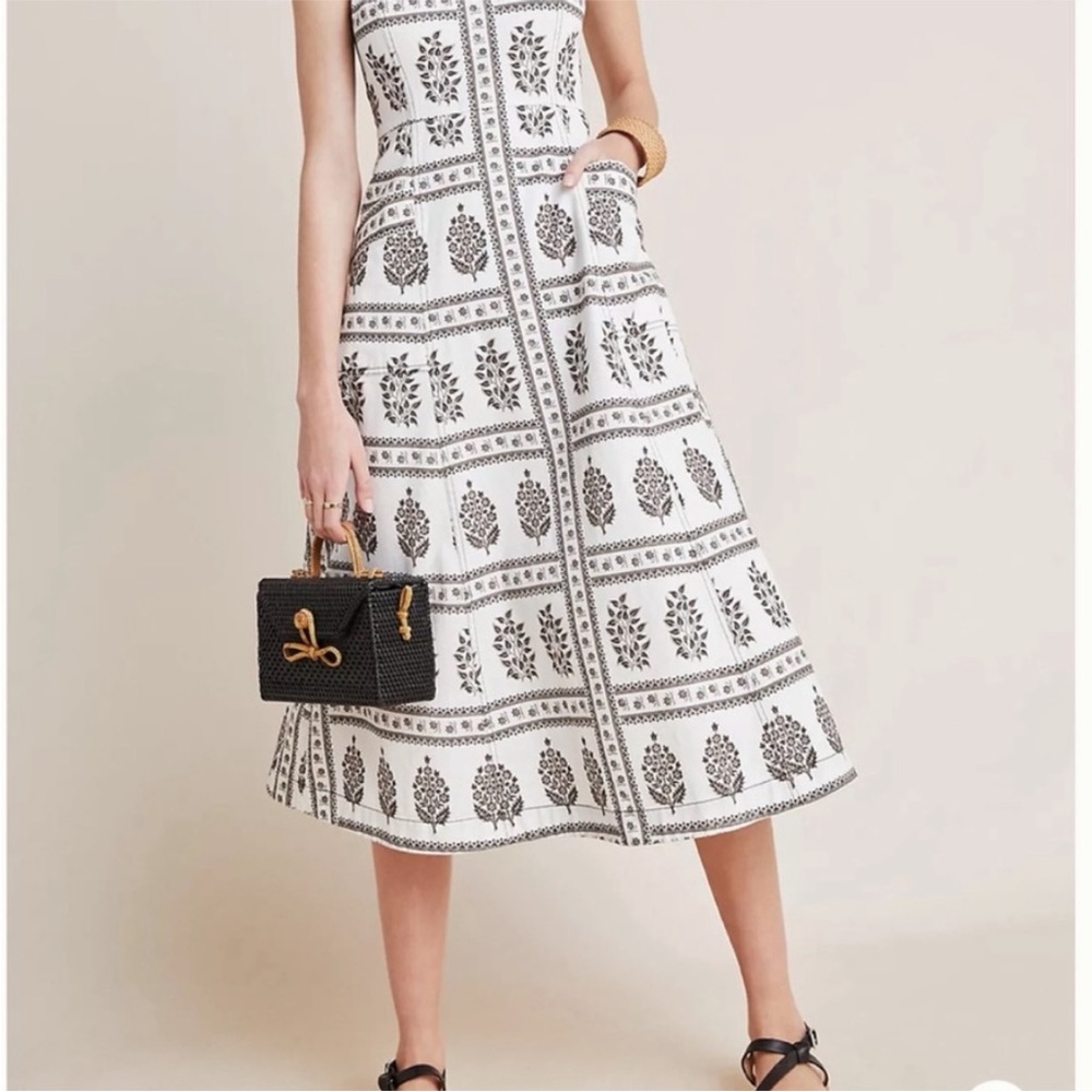 Anthropologie Woodblock Floral Midi Dress